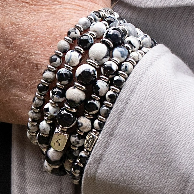 JaXX armband 6,8 en 10 mm Black&White Agaath met Sterling zilveren eindbead - Afbeelding 2