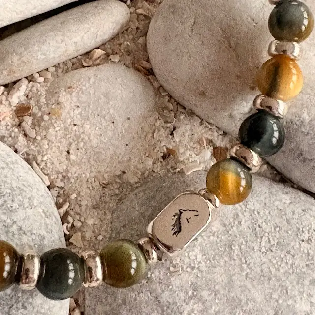 JaXX armband Tijgeroog 6mm multicolor blauw met Sterling zilveren tussenstukjes en eindbead - Afbeelding 2