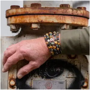 JaXX armbandset Tijgeroog multicolor blauw AAAA 6,8,10,8,6 mm met RVS Spacers en  Sterling zillveren eindbead