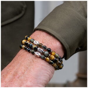 JaXX armband Tijgeroog multicolor blauw AAAA 6 en 8mm met RVS Spacers en  Sterling zillveren eindbead