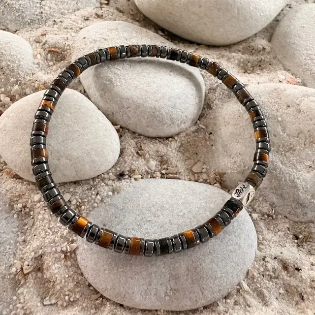 JaXX armband model Jackson Tijgeroog platte schijfjes bruin 4 en 6mm Aaaa kwaliteit met Sterling zilveren eindbead - Afbeelding 3