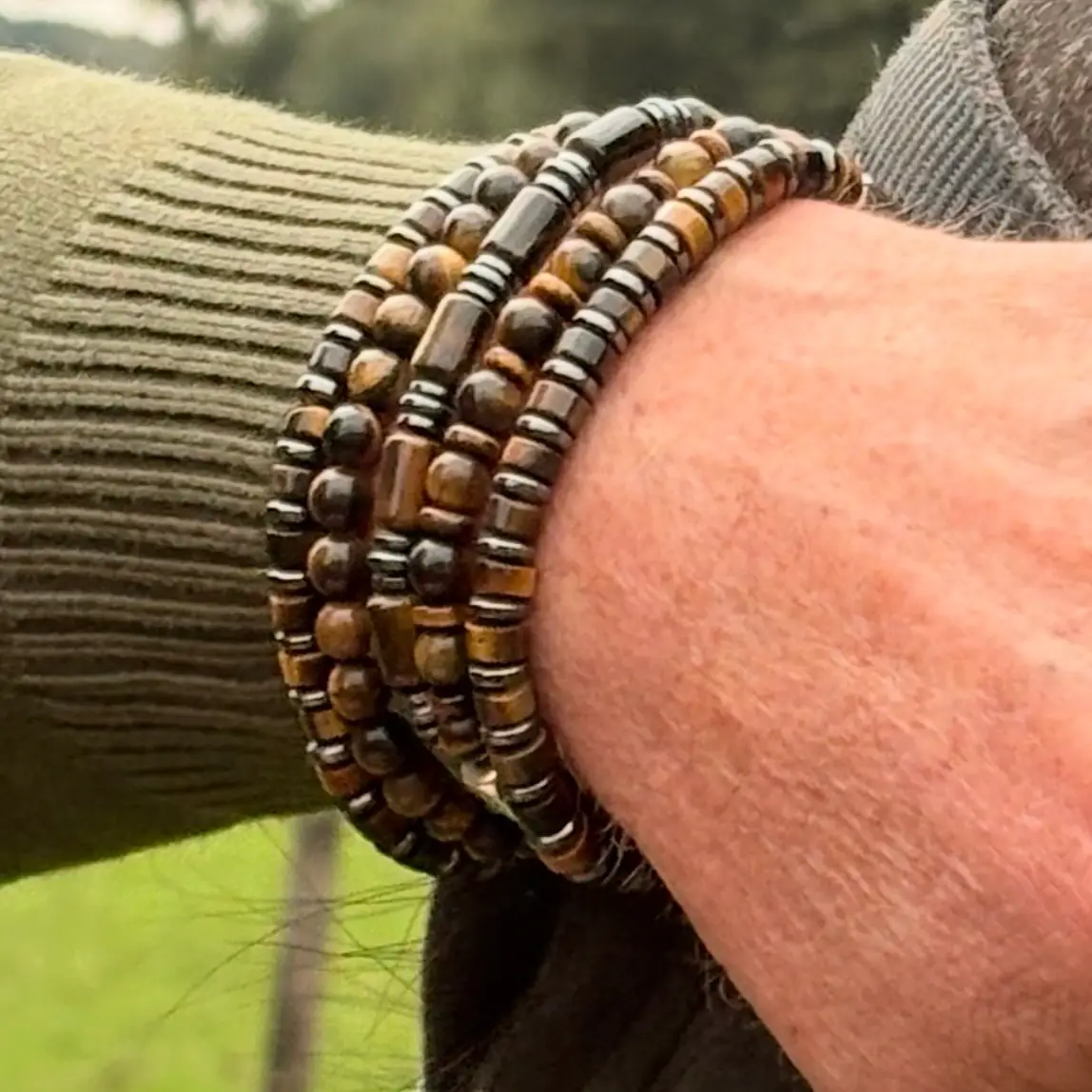 JaXX armbandset Tijgeroog bruin 6mm rondelles en cilinders Aaaa kwaliteit met Hematiet spacers en Sterling zilveren einfbead - Afbeelding 4