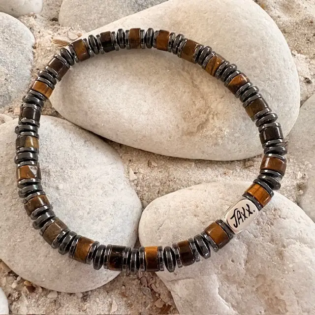 JaXX armband model Jackson Tijgeroog platte schijfjes bruin 4 en 6mm Aaaa kwaliteit met Sterling zilveren eindbead - Afbeelding 5