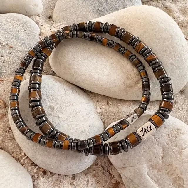 JaXX armband model Jackson Tijgeroog platte schijfjes bruin 4 en 6mm Aaaa kwaliteit met Sterling zilveren eindbead - Afbeelding 2