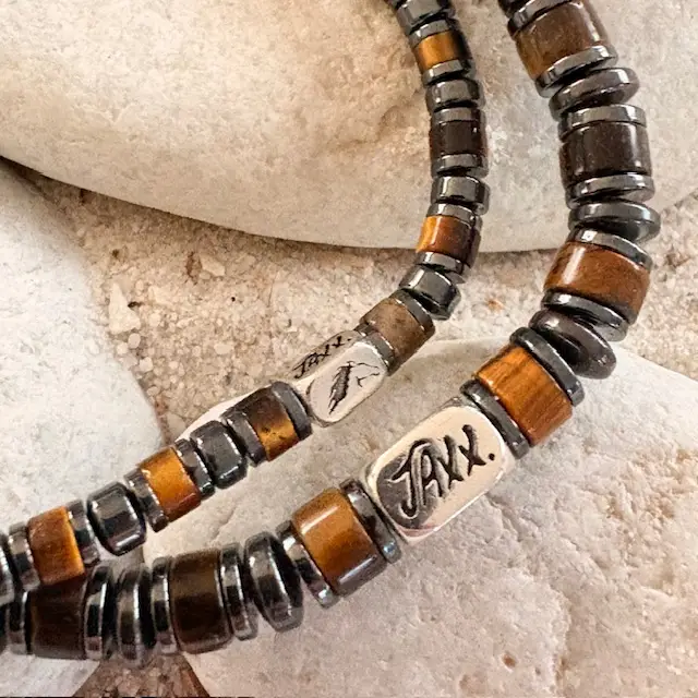 JaXX armband model Jackson Tijgeroog platte schijfjes bruin 4 en 6mm Aaaa kwaliteit met Sterling zilveren eindbead