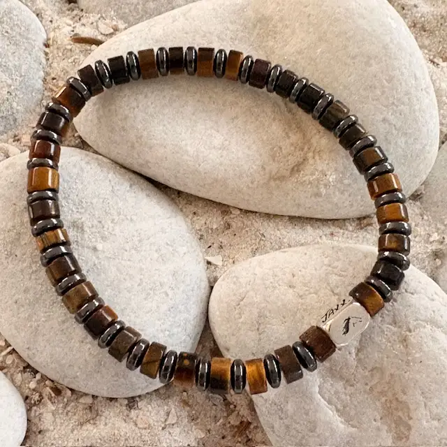 JaXX armband model Jackson Tijgeroog platte schijfjes bruin 4 en 6mm Aaaa kwaliteit met Sterling zilveren eindbead - Afbeelding 6