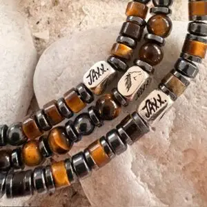 JaXX armbandset Tijgeroog bruin 4mm Aaaa kwaliteit met Hematiet spacers en Sterling zilveren einfbead