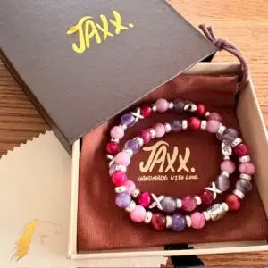 JaXX armbandset Toermalijn, Amethist en Tijgeroog 8 mm met Sterling zilveren tussenstukjes en eindbead