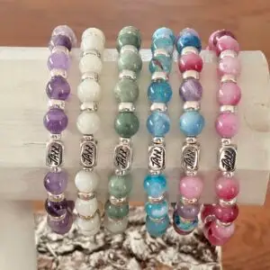JaXX armband 8 mm Amethist met Sterling zilveren tussenstukjes 6mm en eindbead