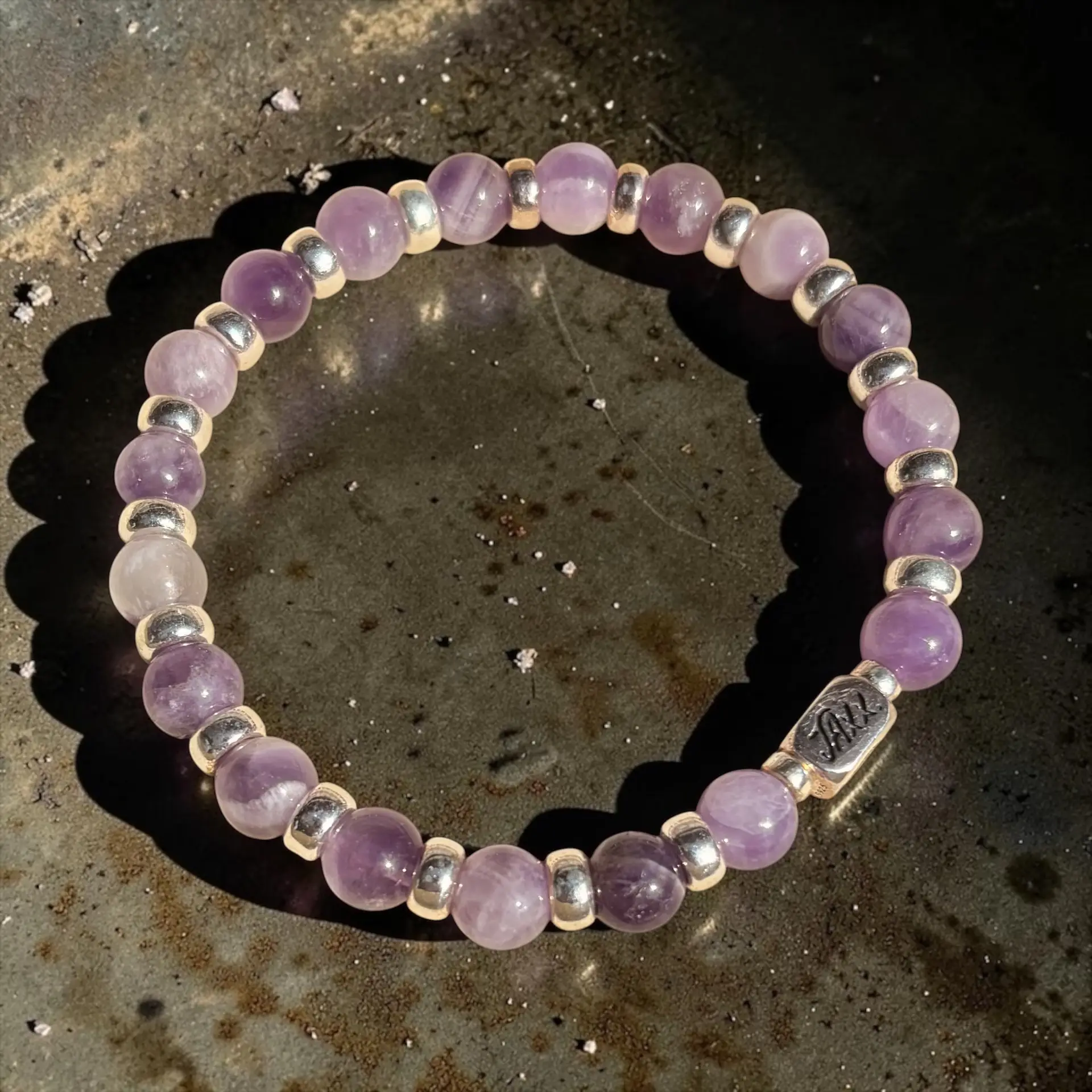 JaXX armband 8 mm Amethist met Sterling zilveren tussenstukjes 6mm en eindbead - Afbeelding 2