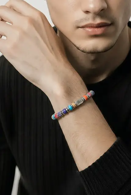 JaXX Armband model Jackson mixed colors met Sterling zilvere eindbead - Afbeelding 7