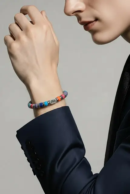 JaXX Armband model Jackson mixed colors met Sterling zilvere eindbead - Afbeelding 8