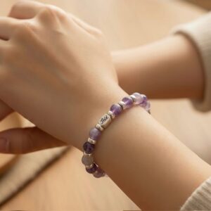 JaXX armband 8 mm Amethist met Sterling zilveren tussenstukjes 6mm en eindbead