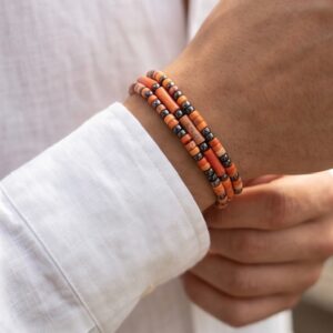 Armbandenset 3-delig platte Heishi kralen Oranje met Hematiet