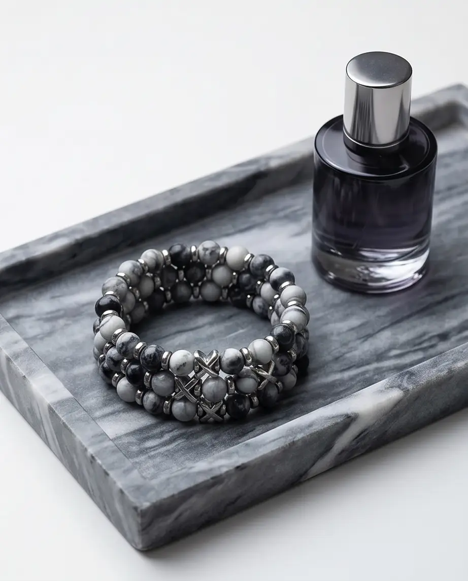 JaXX armband 6,8 en 10 mm Black&White Agaath met Sterling zilveren eindbead - Afbeelding 5