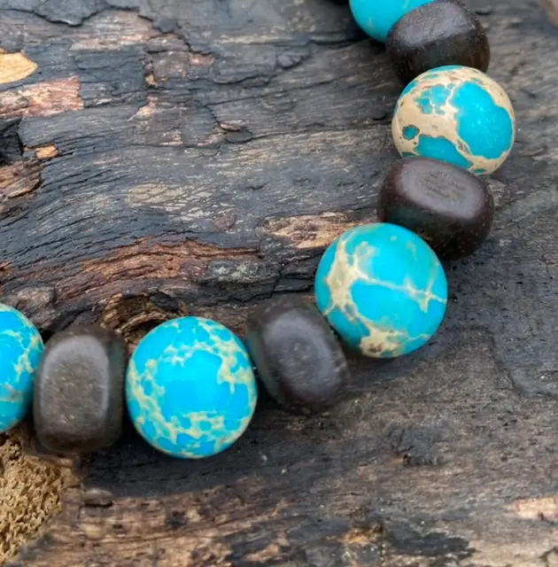 Kralen armband Ebbenhout met Turquoise Jasper 12 mm